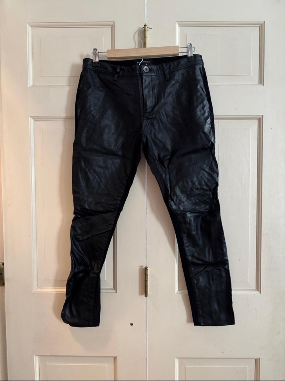 Banana Republic Black Faux Leather Leggings with Knee Paneling